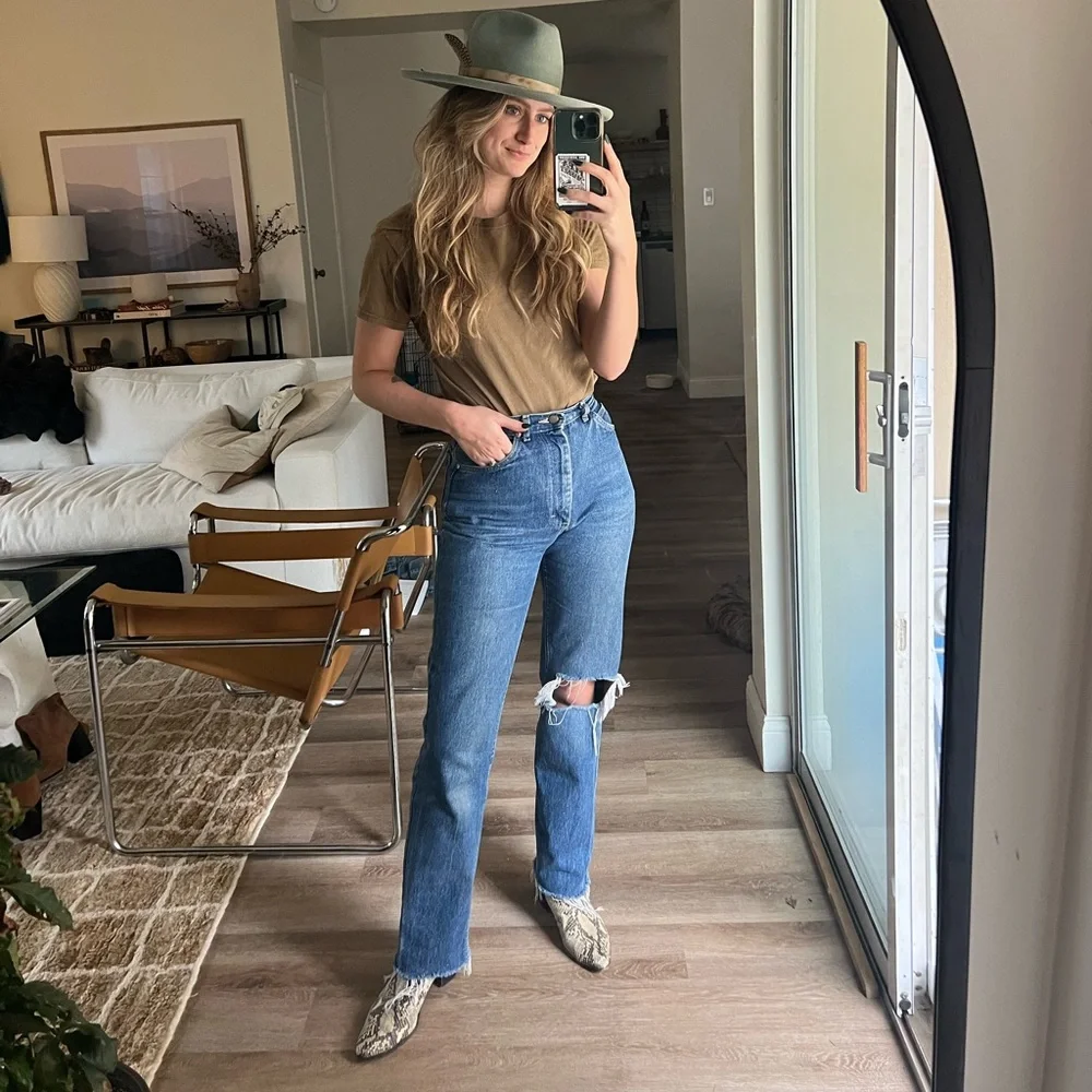 Vintage lee raw denim high waisted straight leg jeans - Picture 1 of 5